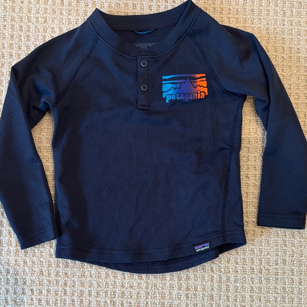 Patagonia Kids Long Sleeve Tee - Navy with Multicolor Logo